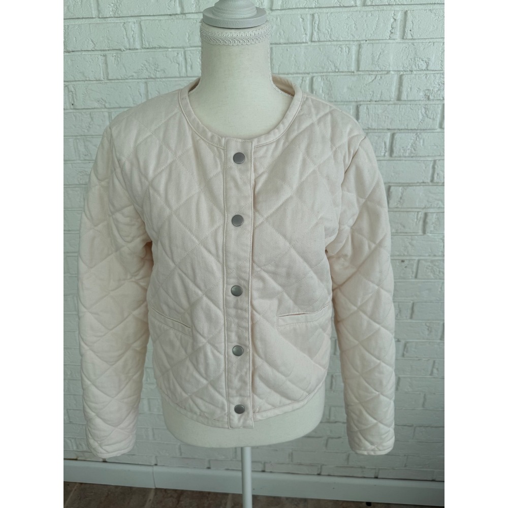 Rachel Zoe Quilted Jacket Womens Small Cream Excellent Cotton Snap Front Coat